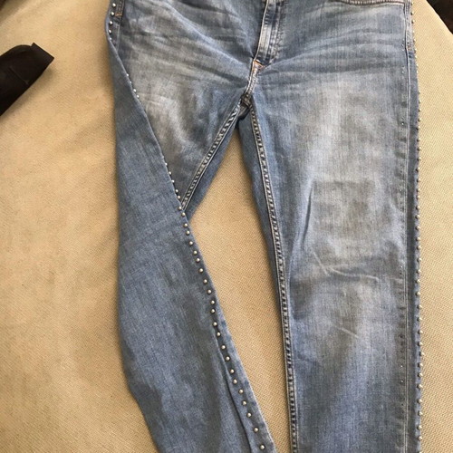 Zara women's blue jeans size 42 with metal studs and frayed hems like new