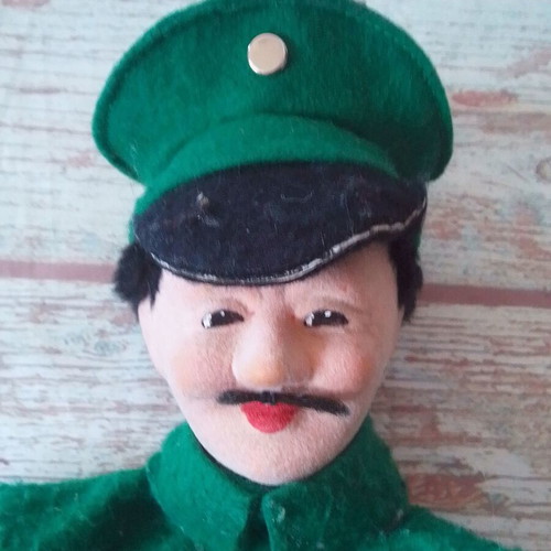Vintage fabric felt puppet glove soldier KERSA Germany used