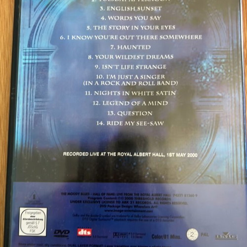 The Moody Blues Hall of Fame Live from Royal Albert Hall DVD like new