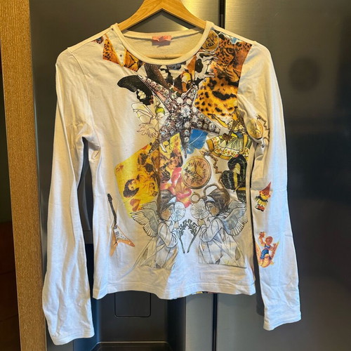 Roberto Cavalli blouse like new with rhinestone details, white