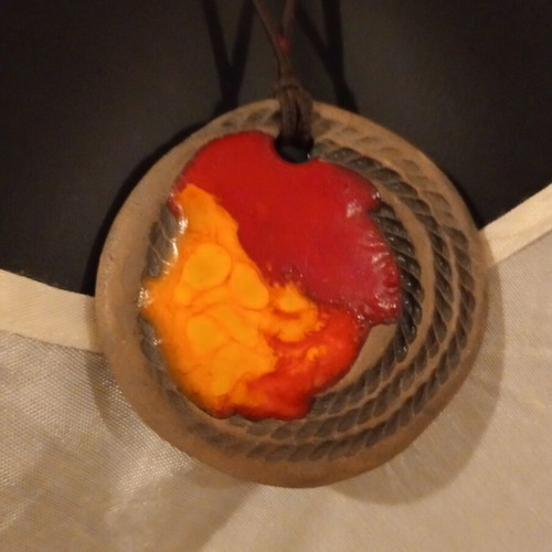 Necklace handmade with polymer clay and melted glass pendant, new