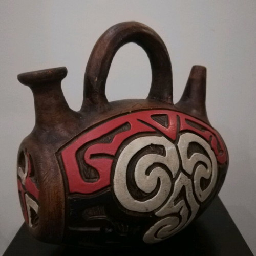 Traditional decorative ceramic vessel like new, double spout