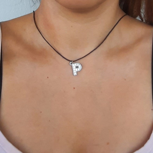 Necklace with letter R new, 925 silver with black cord