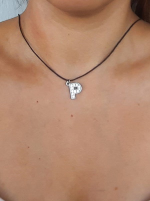 Necklace with letter R new, 925 silver with black cord