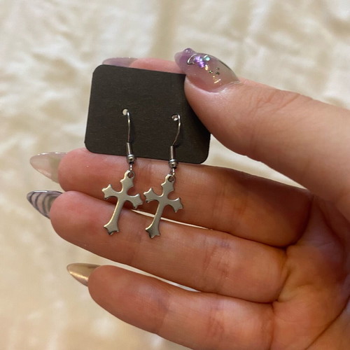 Steel earrings with small crosses handmade new