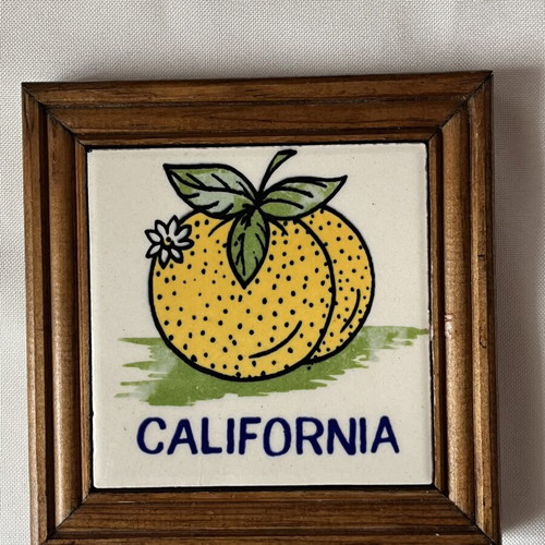 Vintage ceramic tile California with wooden frame like new