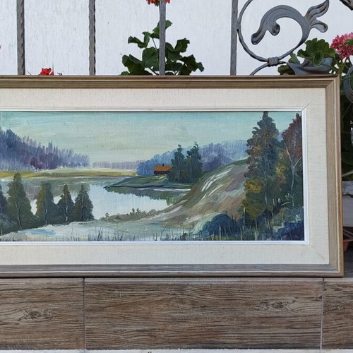 Vintage Scandinavian original oil painting on canvas