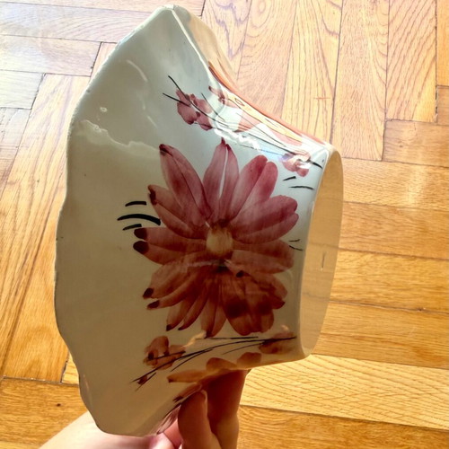 Ceramic bowl with pink floral design, 15 cm