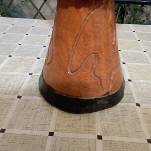 Traditional African djembe drum, carved wood and natural skin