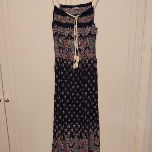 Summer dress large with elastic under bust and cord straps used, multicolor