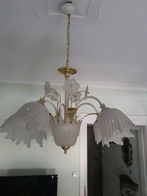 Chandelier from the 1950s with metal and opaline, like new
