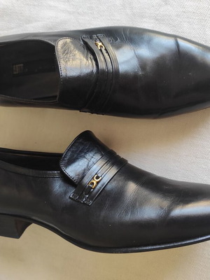 Leather men's dress shoes size 44.5 new, black, Greek craftsmanship