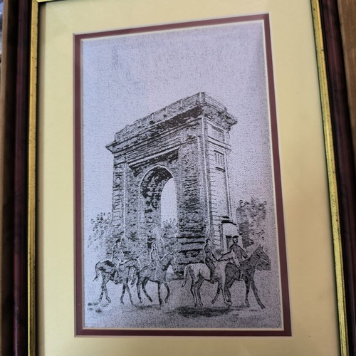 Framed drawing of the Arch of Triumph in Bucharest