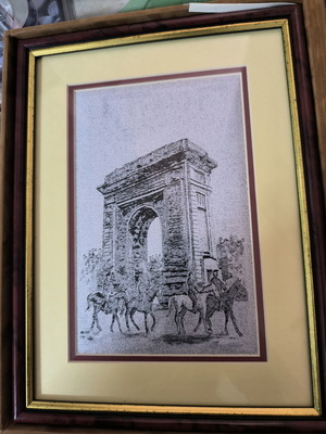 Framed drawing of the Arch of Triumph in Bucharest