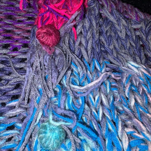 Handmade knitted cardigan rainbow hippie style with hood and fringes
