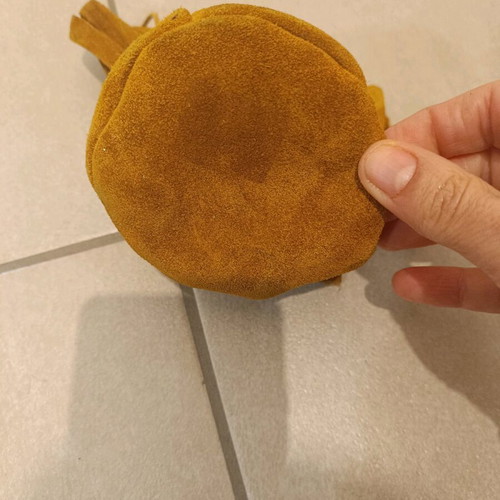 Small suede leather pouch brown used with handmade painting