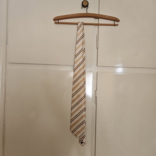 Silk men's tie new, beige and yellow, handmade Greek