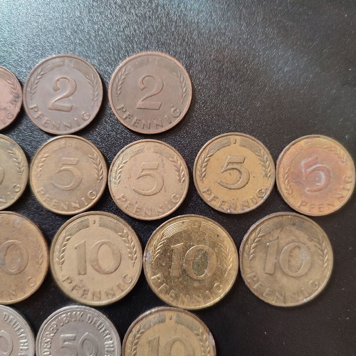 German coins used, pack of 26 Deutsche Mark/Pfennig