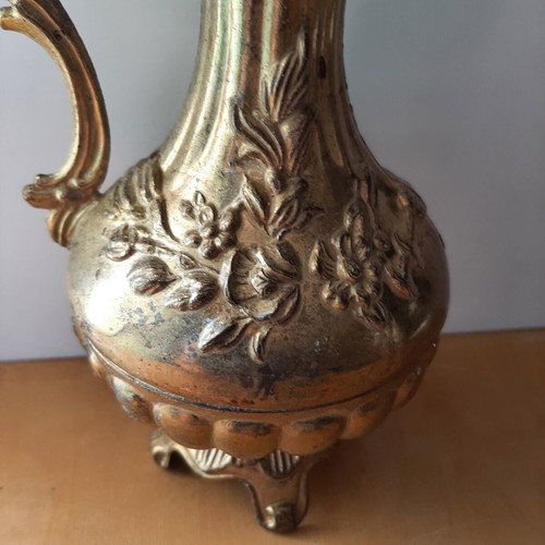 Vintage large metal amphora 24cm used, 1950s-60s brass-tin