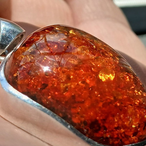 Vintage silver 925 handmade pendant with large Baltic amber stone used
