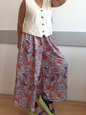 Silk wide-leg pants, breathable, elastic waist, adjustable ties