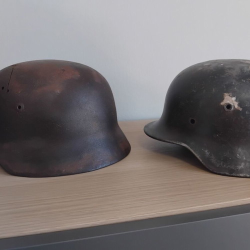 M35 and M40 relic helmets, M1 Greek postwar helmet, Bulgarian M36 helmet, MK4 Fullerphone with headphones