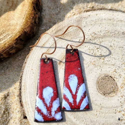 Handmade vintage red and blue enameled earrings
