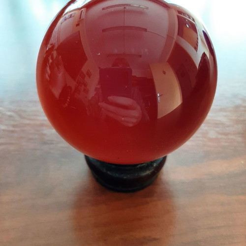 Indian crystal sphere red color on wooden base new
