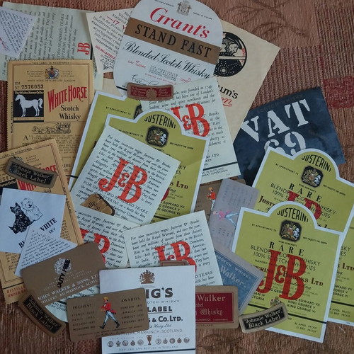 Drink labels like new, lot of 35 mainly whisky for collectors