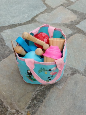 Kids beach play set with tools, board and folding chairs