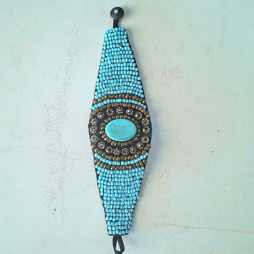 Handmade bracelet with turquoise beads and stones, vintage style