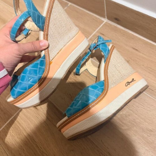 Axel platform sandals used, turquoise, size 38