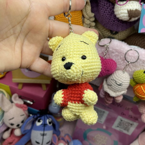 Winnie the Pooh Crochet Keychain New, Yellow