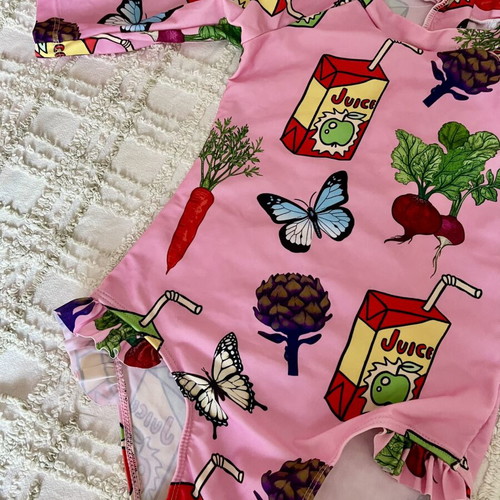 Girls' swimsuit with long sleeves like new, pink, age 5-6