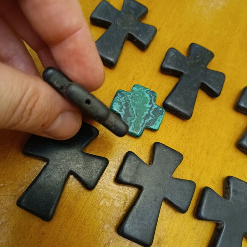 Set of 7 Black Ceramic Crosses and 1 Green Stone Cross like new