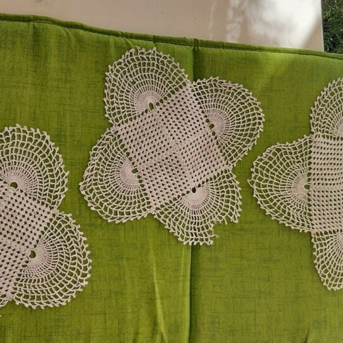 Vintage crochet doily set used, 4 pieces handmade dowry