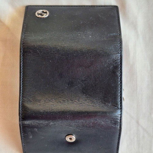 Gucci Vintage Black Leather Key Case Holder with 6 Hooks, Logo GG