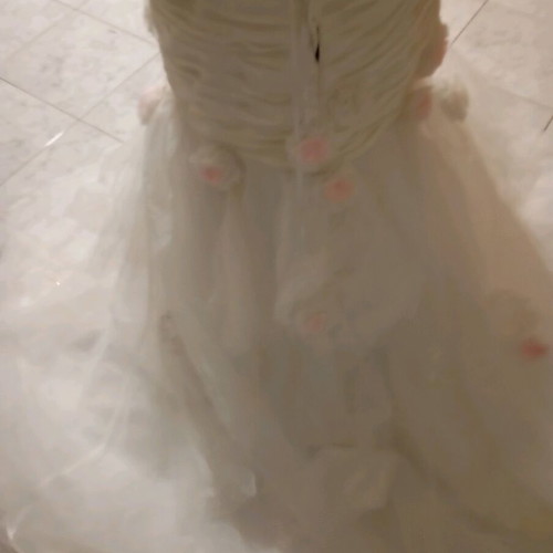 Wedding dress white strapless bust embroidered motif satin pleats size XL