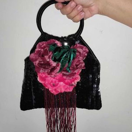 Skondras women's bag used, satin with sequins and flowers