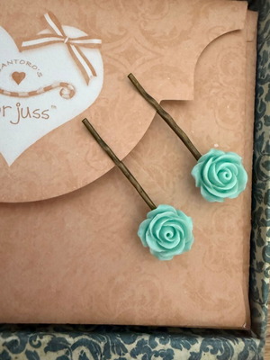 Handmade hair clips with mint rose design new