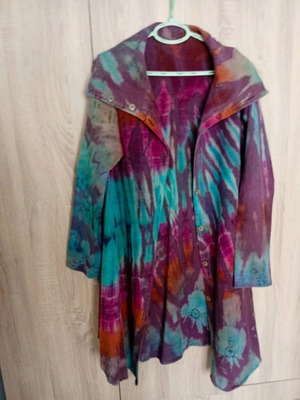 Long cotton spring coat, purple and turquoise, size XL