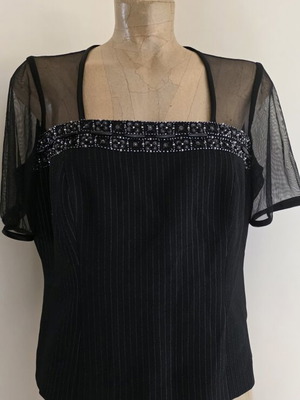 Bagatelle evening blouse used, black with sheer sleeves and embroidery