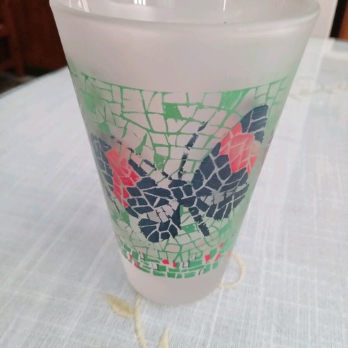 Collectible Loumidis parrot water glass like new with P. Samiou painting