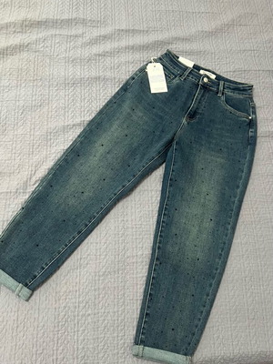 Jeans with stones shiny new, size S 36 8, blue, A-Style