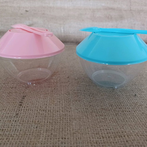 Plastic jars with spoon for baptism, new, pack of 10