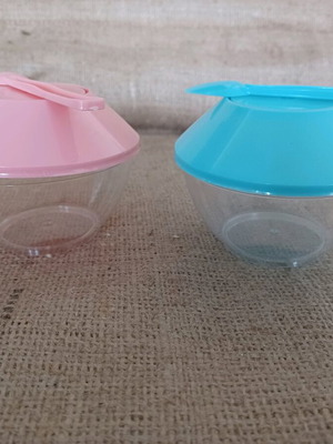 Plastic jars with spoon for baptism, new, pack of 10