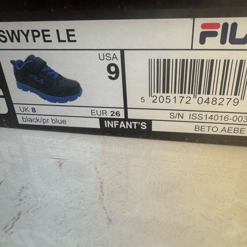 Fila children's sport shoes used, size 26, black and blue