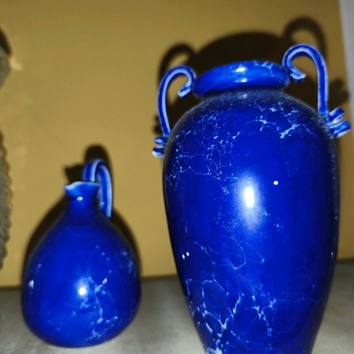 Vintage blue glass vases set new, decorative