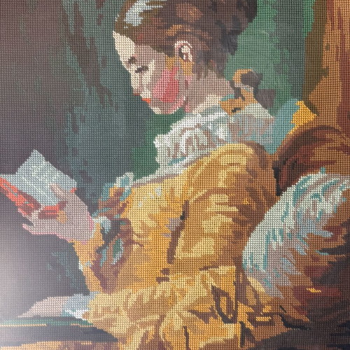 Embroidered antique textile painting used, framed 75x90cm