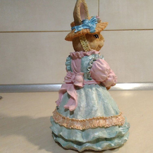 Ceramic Easter Bunny with Basket 1996, used decorative figurine